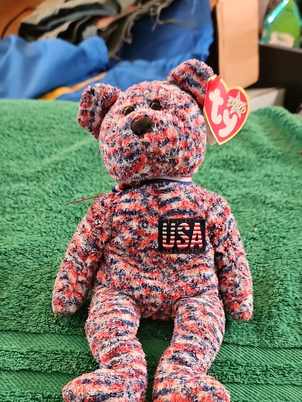 Ty Red White Blue Patterned USA Beanie Plush Bear K9